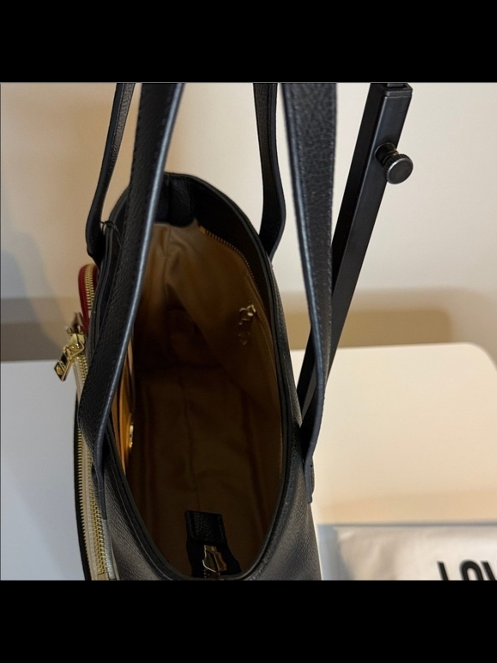 Love Moschino Black Tote with Cream & Red Pouches Includes Dust BAG - Picture 7 of 11